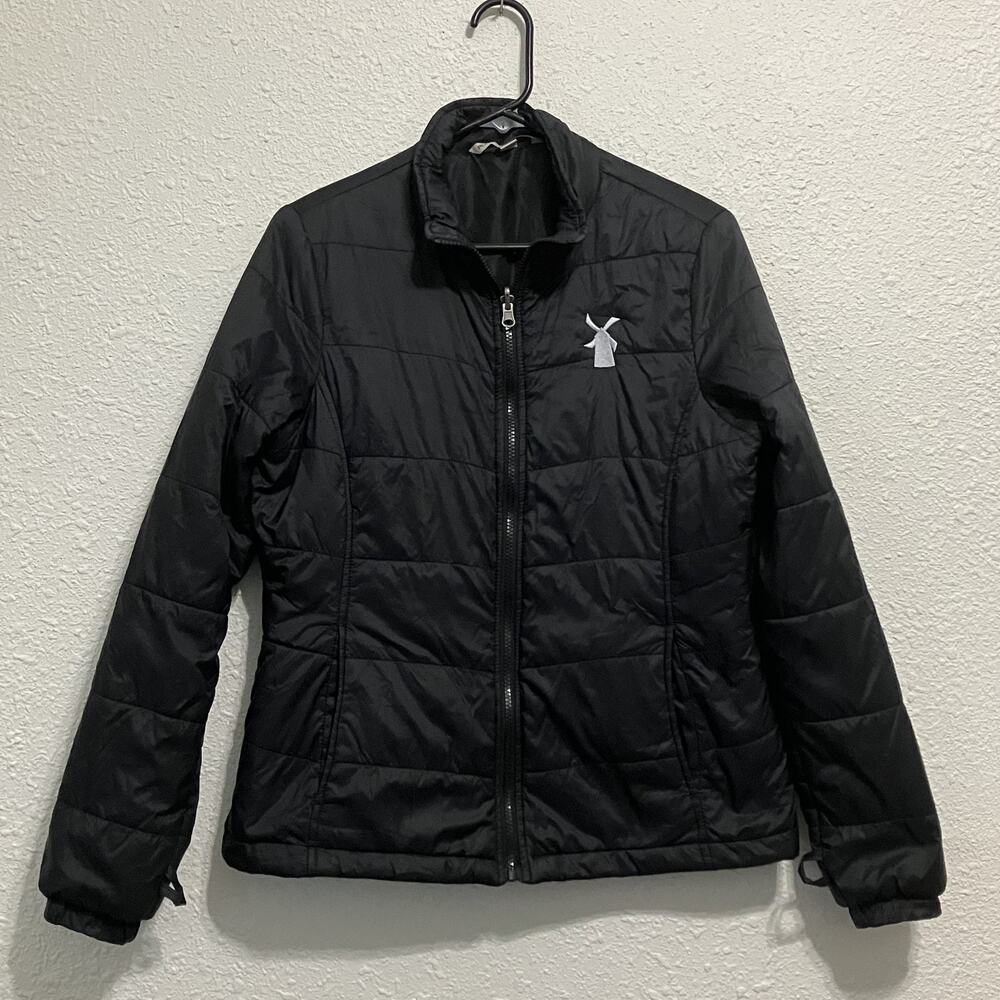 Dutch Bros Black Quilted Puffer Jacket Womens L Logo Full Zip Port Authority